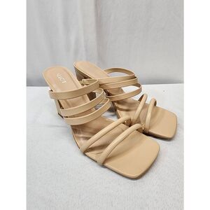 Women’s Square Toe Strappy Block Heel Chunky Heel Sandals Nude Summer LL